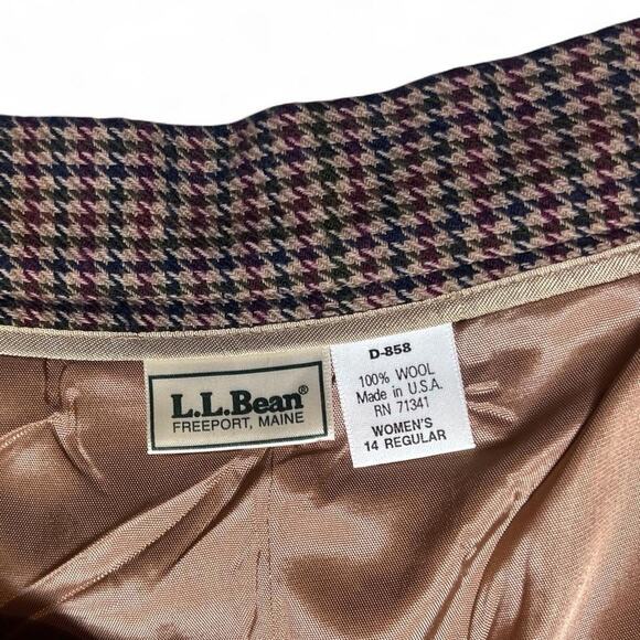 L.L. Bean Vintage 80s USA  Made Houndstooth Brown Wool Pleated Midi Skirt 14 - Picture 7 of 7